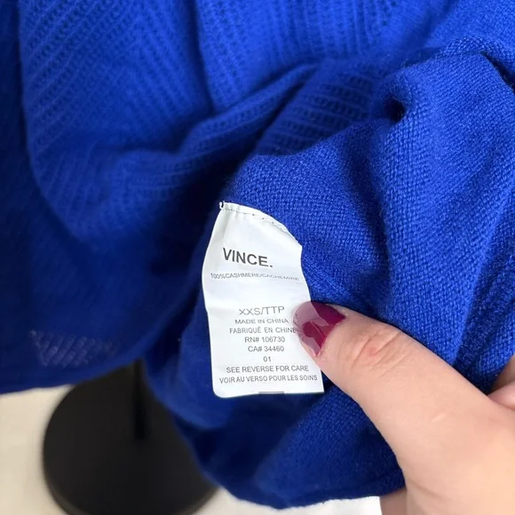 Vince Royal Blue Mesh Cashmere Sweater V-Neck Top XXS - Picture 4 of 6